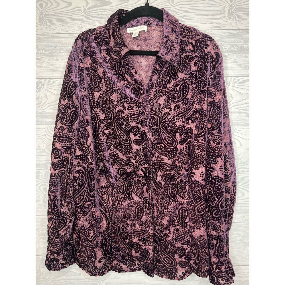 New with tag, Coldwater Creek Paisley, burnout, plum colored shirt size PXL